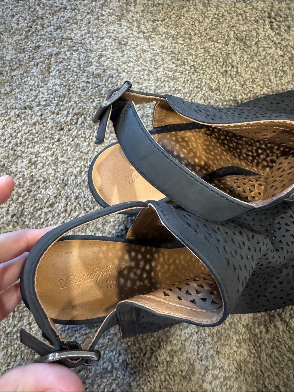 Universal Thread Black Laser-Cut Open-Toe Wedge Sandals with Ankle Strap - Picture 3 of 8